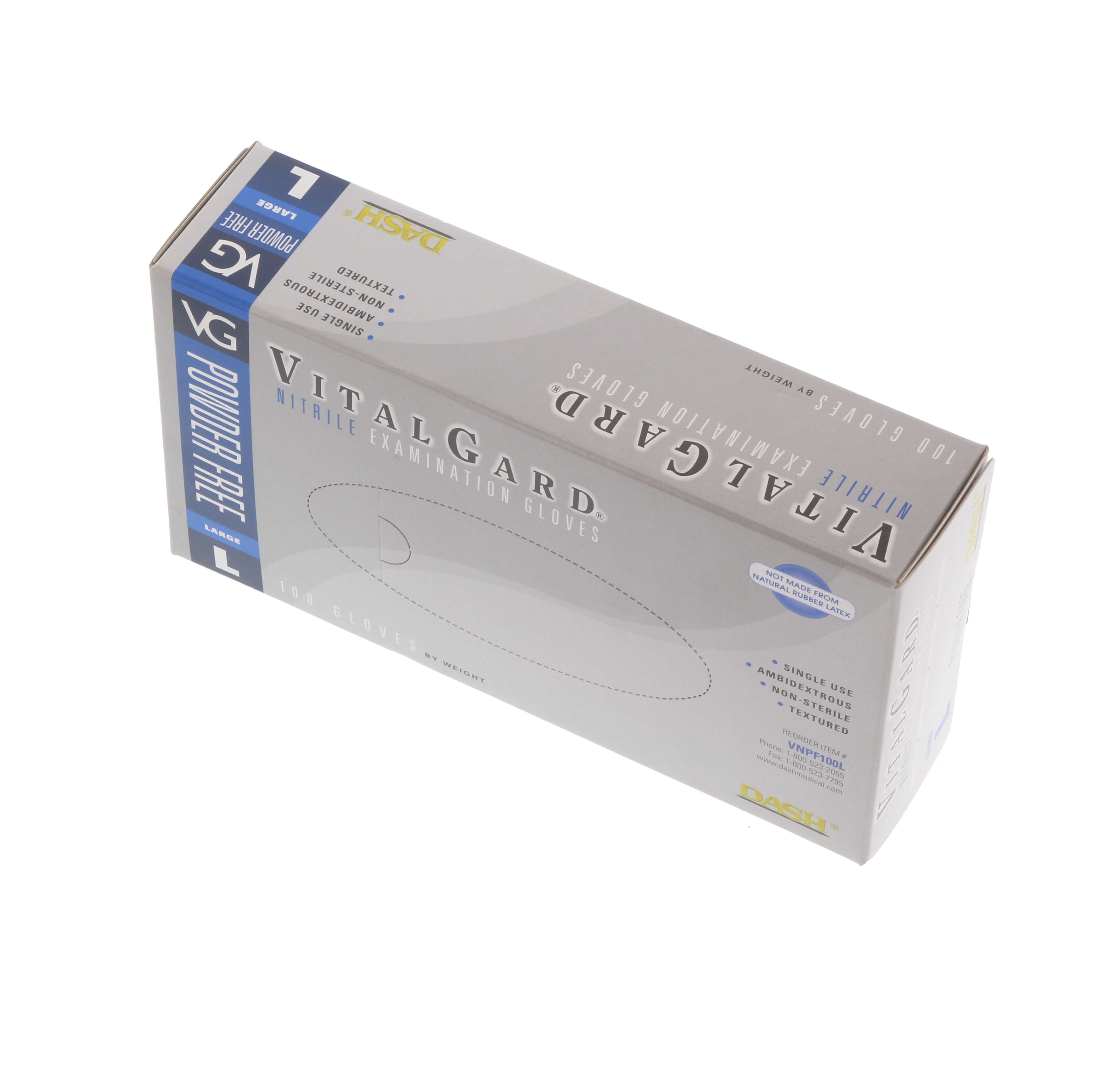 Dash Medical VNPF100L VitalGard Nitrile Exam Gloves Powder Free Large 100/Bx Dash Medical VNPF100L VitalGard Nitrile Exam Gloves Powder Free Large 100/Bx